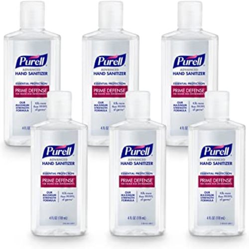 PURELL PRIME DEFENSE Advanced Hand Sanitizer, 85%, Maximum Strength Formula, 4 fl oz Travel Size Bottles (Pack of 6), 3499-04-EC
