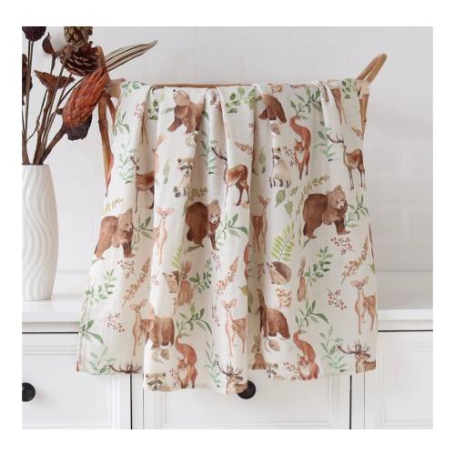 Baby Swaddle Blanket in Woodland Animals Pattern, super soft bamboo fabric, lightweight, perfect for photoshoot or baby gift