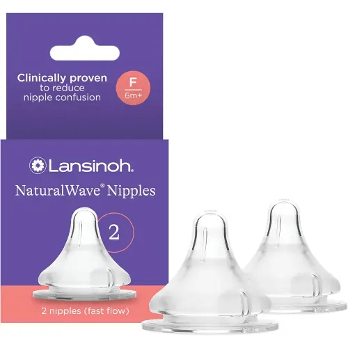 Lansinoh NaturalWave Baby Bottle Nipples – 100% Soft, Durable Silicone, Made Without BPA BPS, Anti-Colic, Supports The Baby’s Developing Mouth and Teeth, Fast Flow, Size F, 2 Count, 6+ Months