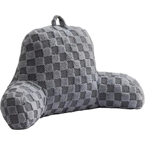 Aimuan Reading Pillow Checkered Bed Rest Wedge Backrest Checkerboard Pillow with Arms Back Support for Sitting Up in Bed Cushion Incline Rest Sleeping Snoring Pillow (Grey,Large)