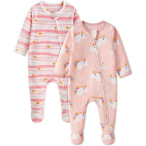 Fleece Baby Pajamas Baby Sleepers for Newborn 0-3 3-6 6-9 Months 2Pcs Footie Pajamas Baby Boys Girls Clothes