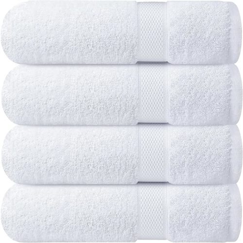 Infinitee Xclusives Luxury 100% Ring-Spun Cotton White Bath Towels Set of 4 (27x54 inches) – Soft, Absorbent & Quick-Drying Towels for Bathroom, Gym, Spa & Hotel Use (Brilliant White, Bath Towels)