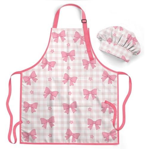 SANDJEST Kids Apron with Chefs Hat Set, Kitchen Apron Gifts