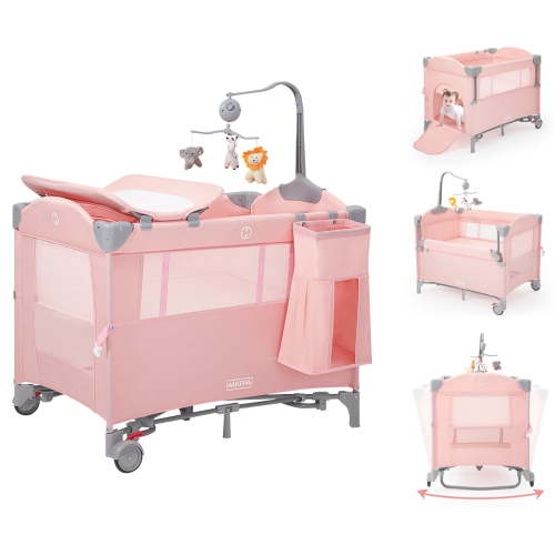 HARPPA 5 in 1 Portable Playard and Bassinet for Girl from Newborn to Toddler, Easy Folding, Pink
