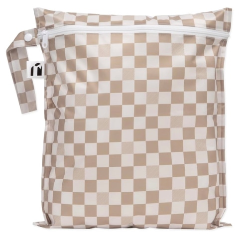 Roamio Waterproof Wet Bag for Baby, Travel, Swim Suit, Cloth Diaper, Pump Parts, Pool, Gym Clothes, Beach, Toiletry, Hook to Stroller, Daycare, Zipper Reusable Bag, Wetdry Packing Pouch, Beige Check