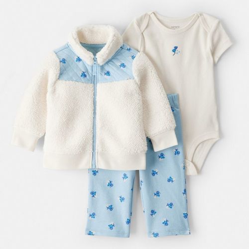 Baby Girl Carter's 3-pc. Floral Fleece Jacket, Bodysuit & Pant Set