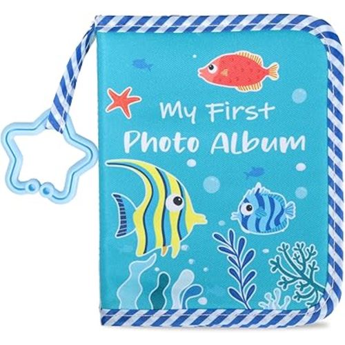 Baby's My First Family Album Soft Photo Cloth Book Blue Sea Animals My First Book of Photos Baby Memory Album Gift Holds 4x6 Pictures for Babies Newborn Toddler & Kids Baby Shower