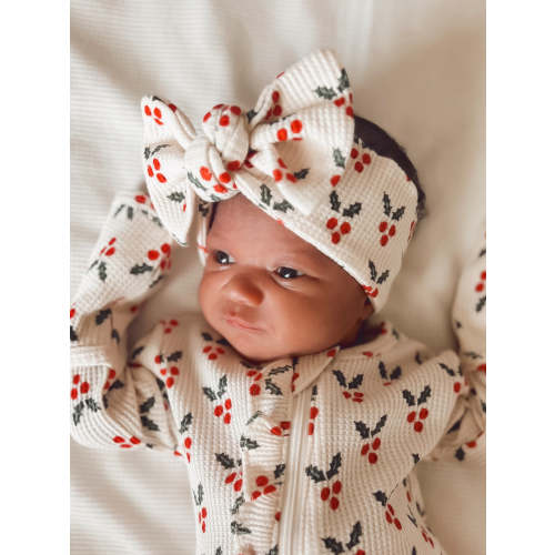 Organic Waffle Knot Bow, Holly – SpearmintLOVE