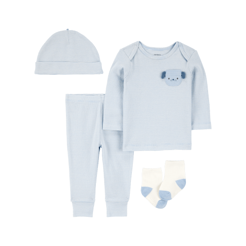 Baby 4-Piece Puppy Print Outfit Set - Blue