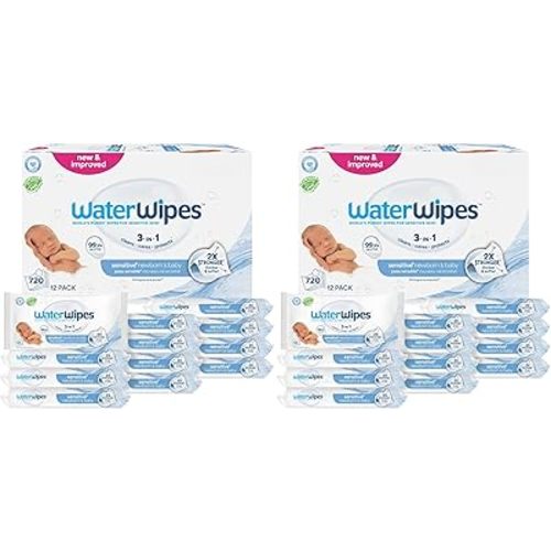 WaterWipes Sensitive+ Newborn & Baby Wipes, 3-In-1 Cleans, Cares, Protects, 99.9% Water, Unscented & Hypoallergenic, 540 Count (9 Packs)