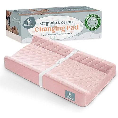 Contoured Baby Changing Pad – Waterproof & Breathable Diaper Changing Pad | Removable Washable Cover, Non-Slip Base & Safety Strap | Standard Size for Dresser & Changing Table Pads