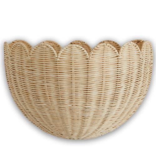 BEBE BASK Scalloped Wicker Wall Basket - The Original - 16 x 10 x 7 In | Handwoven Basket, Scalloped Décor Wall Hanging Baskets, Hanging Wall Basket, Rattan Wall Storage Basket for Home (Natural)