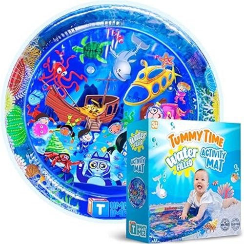 Baby Tummy Time Water Mat, Premium Activity Center Promoting Baby Motor & Sensory Development, Inflatable Playmat Pat Visual Stimulation Gift for Infants & Toddlers Boys & Girls