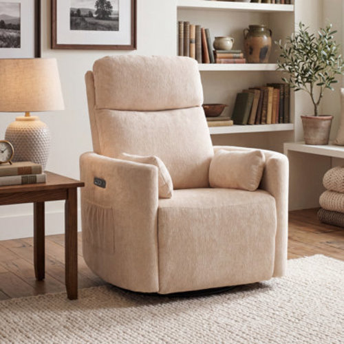Rhevoy Power Recliner With Massage And Heat, Swivel Rocker Recliner With Adjustable Headrest | Wayfair
