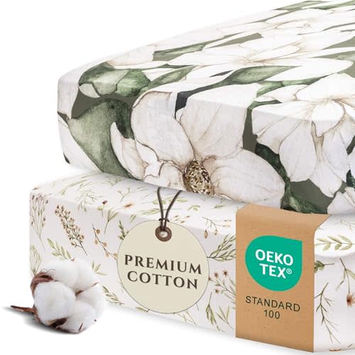Pobi Baby - 2-Pack Fitted Crib Sheets - Girl, Boys - Standard Crib Mattress, Neutral, Ultra-Soft Cotton, Floral - (Zephyr)