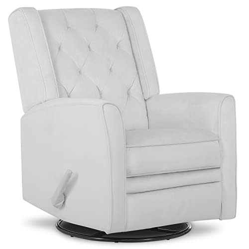 Evolur Linda Upholstered Plush Seating Swivel Glider in Misty Grey, Greenguard Gold Certified, Modern Nursery Glider, Tool-Free Assembly