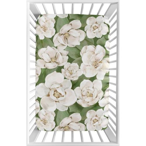 Sweet Jojo Designs Girl Baby Fitted Mini Crib Sheet Watercolor Magnolia Green and Off White