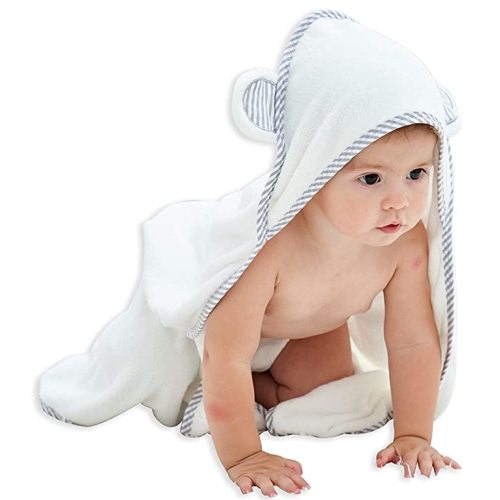 HIPHOP PANDA Bamboo Baby Towel - Soft Hooded Bath Towel with Ears for Babie, Toddler,Infant - Ultra Absorbent, Natural Perfect (White, 30 x 30 Inch)