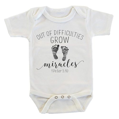 Witty and Bitty Out of Difficulties Grow Miracles Rainbow Baby After Miscarriage Onesie/Bodysuit