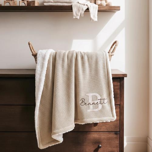 Neutral baby custom blanket with name, sherpa baby embroidered nursery blanket, baby keepsake, baby shower gifts, welcome baby gifts