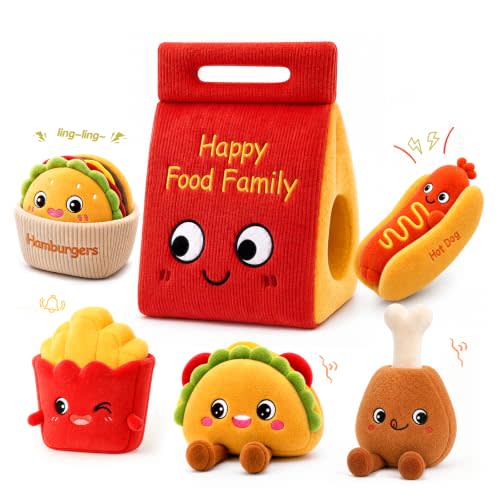 SAIMAND Baby Sensory Toys, Montessori Toys for 1 Year Old Plush Food Gifts | Detachable Matching Play Food with Crinkle & Rattle for Babies 6-12 Months, One Year Old Birthday Gifts for Boys & Girls