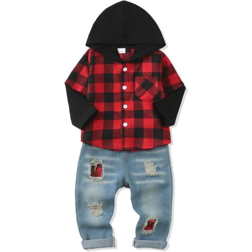 NZRVAWS Toddler Baby Boy Clothes Infant Outfit Boys Hoodie Sweatsuit Ripped Jean Fall Winter Little Boy Clothing 6M-7T