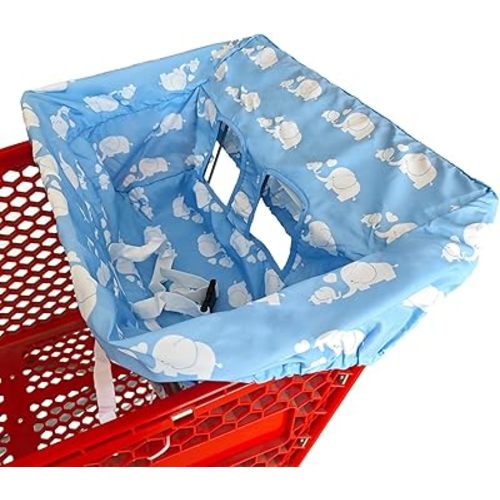 Portable Shopping Cart Cover | High Chair and Grocery Cart Covers for Babies, Kids, Infants & Toddlers ✮ Includes Free Carry Bag ✮ (Simple Blue Elephant)