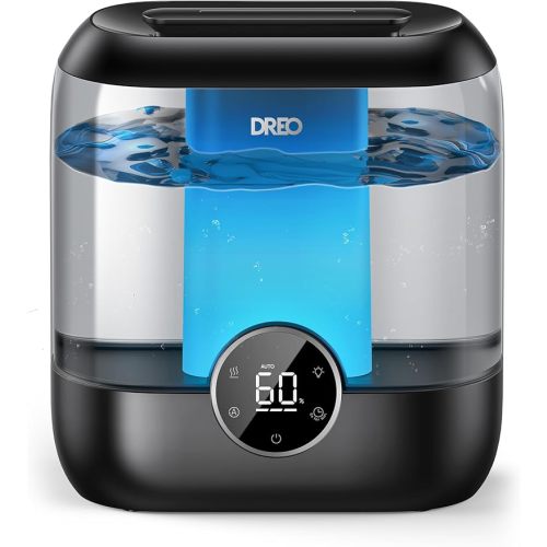 DREO 6L Top Fill Humidifiers for Bedroom, 60H Runtime 28 dB Quiet Supersized Cool Mist Air Humidifiers for Large Room, Baby Nursery, Plant, Indoor, Night Light, Easy to Clean, Precise Humidity Control