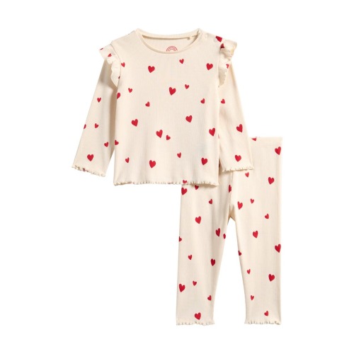 Ruffle Heart Rib Top & Pants Set