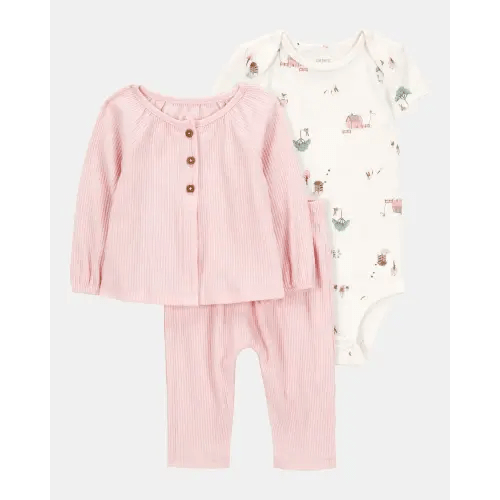 Baby 3-Piece Barn Print Little Cardigan Set - Pink/White | Carter's