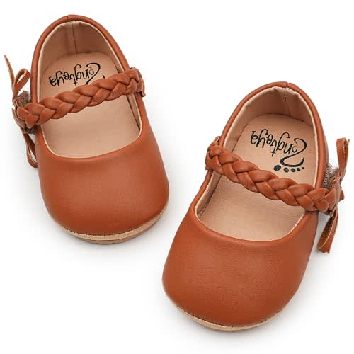 HONGTEYA Infant Baby Girls Mary Jane Flats Non Slip for Toddler First Walkers Soft Sole PU Leather Crib Shoes Sneaker Wedding Party Christmas Princess Dress Shoes Baby Moccasins Girls