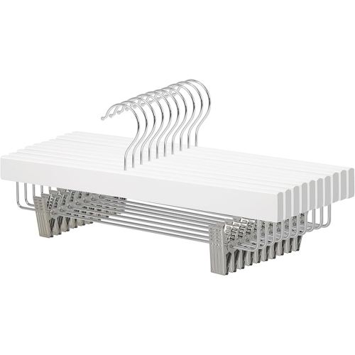 Amazon Basics Wooden Pants Hangers with Clips - White, 10-Pack