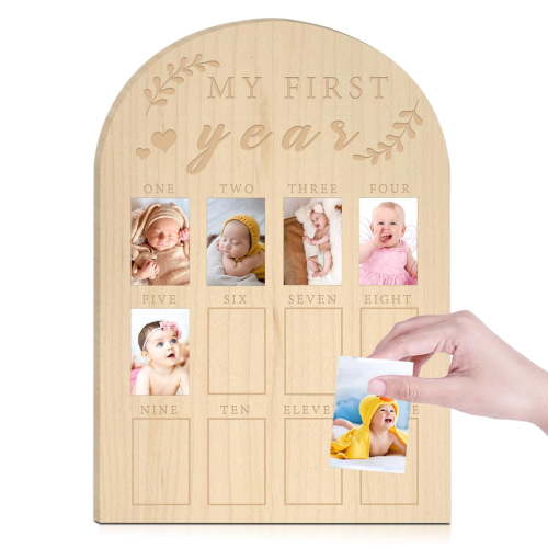 My First Year Photo Display Wood Board, 3D Daisy Baby's First Year Picture Frame 12 Months Milestone Board Neutral Baby Keepsake Birthday Nursery Decor Gift for Boy Girl