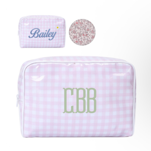 Large Capacity Striped PVC Makeup Bags for Women, Personalized Embroidered Name Waterproof Cosmetic Pouch, Custom Zipper Monogram Toiletry Bag for Summer Pool Beach Travel, Bridesmaid Birthday Gift