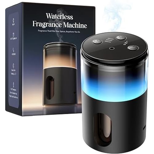 Waterless Essential Oil Diffuser: Battery Mini Scent Diffusers for Home&Car with 8 Color LED Night Light — Cool Mist Aroma Machine Deep Black