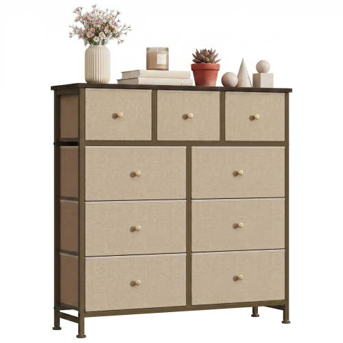 CONCETTA 9-Drawer Fabric Dresser Storage Chest for Bedroom, Closet, Storage Furniture for Adults, Khaki