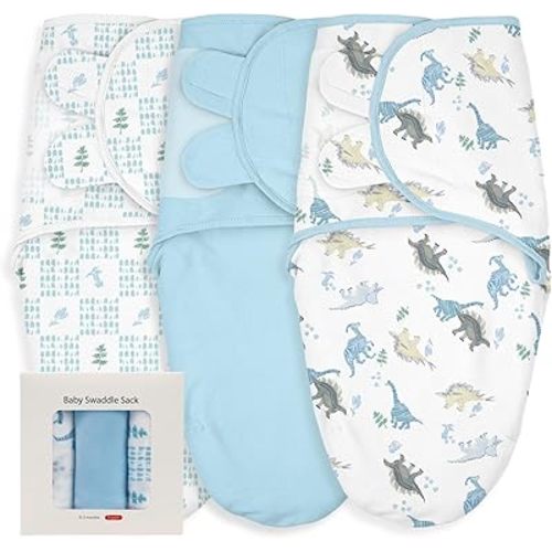 Baby Swaddle Sleep Sacks 3-Pack, Newborn Organic Cotton Swaddle Wraps with Adjustable Wings, Breathable Swaddling Blankets for 0–3 Months, Soft Infant Sleep Essentials