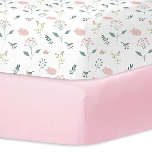 Little Grape Land Crib Sheets for Girls and Boys, 2pk Baby Crib Fitted Sheet for Standard Size Crib and Toddler Mattress, Super Soft Baby Sheet (Little Bunny)
