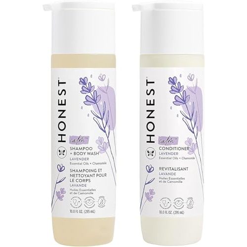 The Honest Company Silicone-Free Conditioner & 2-in-1 Cleansing Shampoo Body Wash Duo Gentle for Baby, Naturally Derived, Lavender Calm, 20 fl oz