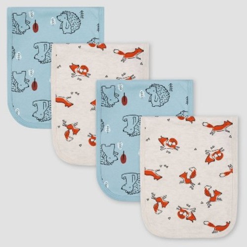 Gerber Baby Boys' 4pk Bear Interlock and Terry Burp Cloth Set - White
