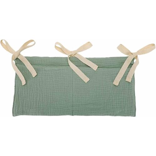 Cotton Baby Bedside Hanging Storage Bag,2 Pockets Organizer for Baby Cribs and Toys (Green)