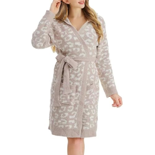 bearberry Hoodless Robe Cozy Robe Lightweight Soft Plush Bathrobe with Pockets for Women