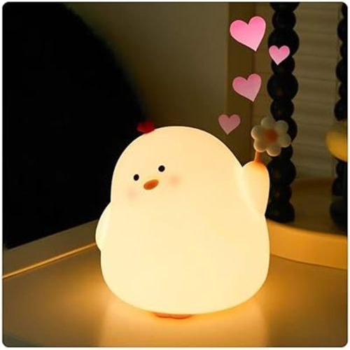 Cute Flower Chick Night Light for Kids, Infants Soft Cute Flower Chicken Lamp Is Aesthetic Bedroom Decor, Food Grade Silicone Squishy Lamp Led Have 3 Levels Dimmable Lights Gifts for Women