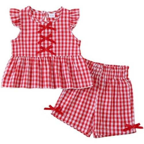 Jecson Toddler Baby Girl Summer Clothes Cotton Ruffled Sleeve Shirt Tops and Shorts Set Outfits 12Months-4T
