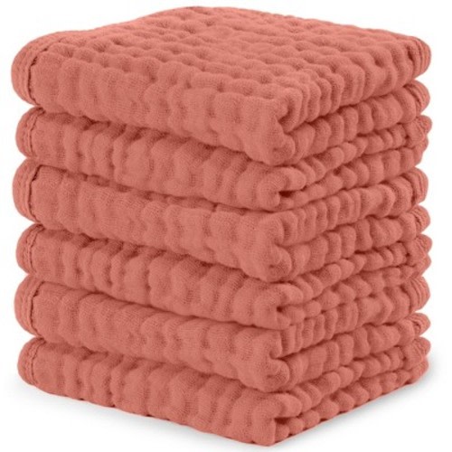 Baby Washcloths Muslin Cotton, Large 10”x10” by Comfy Cubs - Dusty Rose, Pack of 6