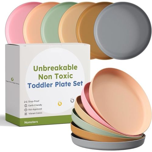 Unbreakable Toddler Plates for Kids Set of 6 Baby Plates Microwave Safe | Ceramic-like, Unbreakable, Baby Plates, Deep Walled Anti-Spill Design, No Melamine BPA Free, Smooth Vintage Tones, Easy Clean