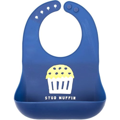 Baby Bib for Eating by Bella Tunno, Waterproof Silicone Bib with Large Food Catcher, Adjustable Fit for Babies 4-12 months & Toddlers 1-3 Years, Boys & Girls, Stud Muffin