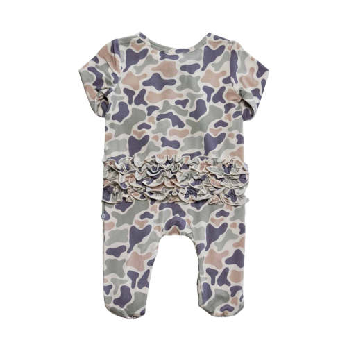 Ruffle Zipper Footie in Camo Cutie | Caden Lane