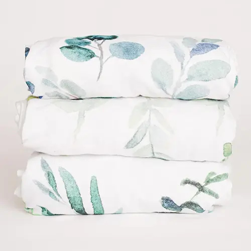 3 Fitted Leafy Mini Crib Pack n Play Playard Portable Crib Sheets Set - 100% Oeko-TEX Cotton Baby Girl/Boy Nursery Bedding - Gender Neutral Floral Leaves Travel Pack and Play Playpen Sheet