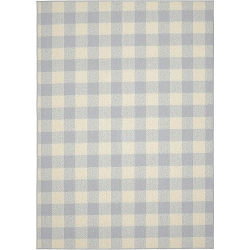 Garland Rug Country Living – Checkered Buffalo Plaid Design, Non-Slip Rubberback, Traditional 7x10 Area Rug for Living Room, Bedroom, Kitchen, Dining Room,Nursery,Soft Silver/Ivory